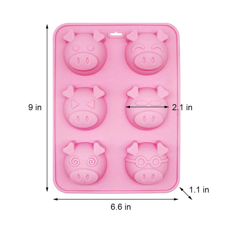 HiParty 2Pcs 6 Cavity Pig Cake Mold, Piggy Baking Pan Silicone Chocolate Candy Gummy Fat Bomb Jello Shot Mold Mini Soap Crayon Beeswax Melt Mold Ice Cube Trays - Image 2